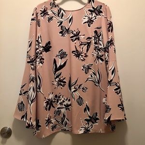 Halogen Bow Back Print Flare Sleeve Tunic